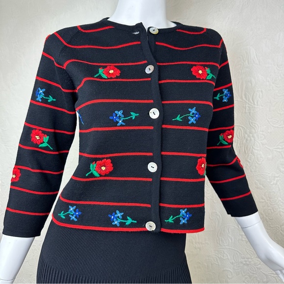 Alix International 60s Wool VTG Italian Floral Cardigan - Picture 2 of 14